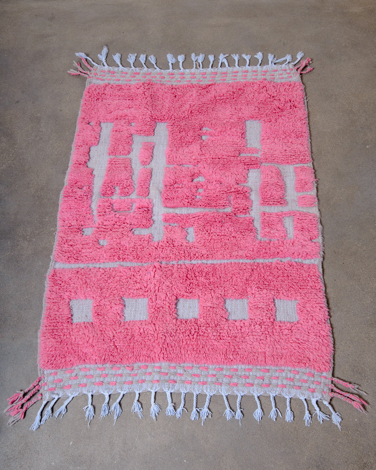 Modern, designer, handcrafted Berber rug from Morocco. Beniourain carpet with beautiful colours and patterns and fluffy wool texture.